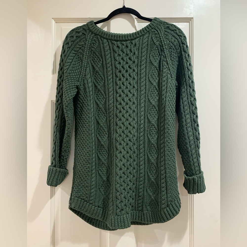 LL Bean Green Cable Knit Sweater Tunic
